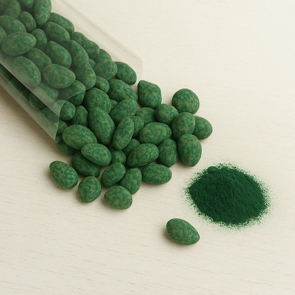 MANDORLA RICOPERTA - CIOCCOLATO E SPIRULINA - 80g